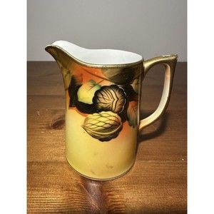 Antique Hand-Painted Nippon Creamer with Walnuts and Autumn Leaves Design